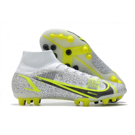 Nike Mercurial Superfly 8 Elite AG Pro Bianco Nero Metallic Argento Volt